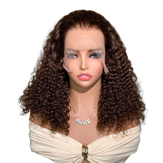 13x4 Chocolate Brown Jerry Curly Lace Frontal Wig - 22 Inches