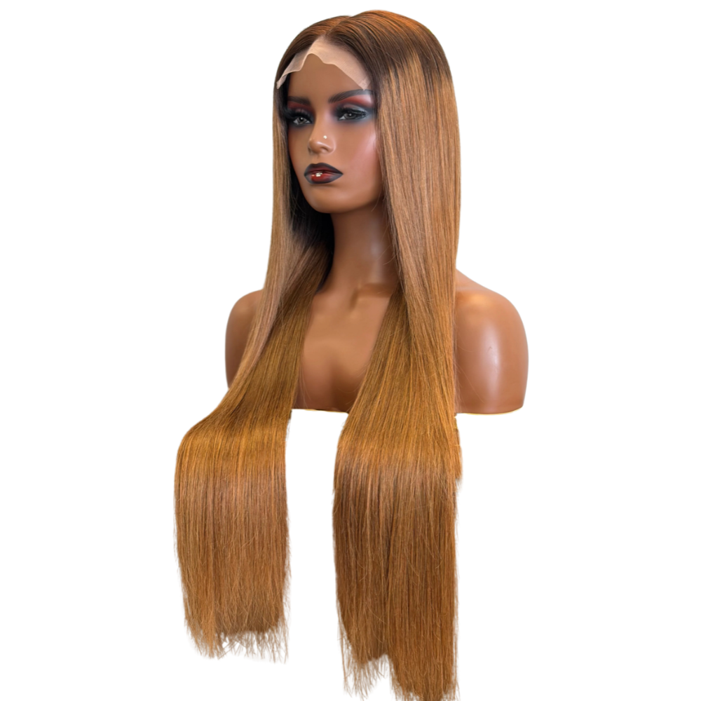 Premium Ombre Brown Lob Wig – Straight Human Hair(16 - 22 Inches)
