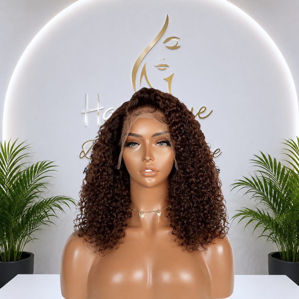 13x4 Chocolate Brown Jerry Curly Lace Frontal Wig - 22 Inches
