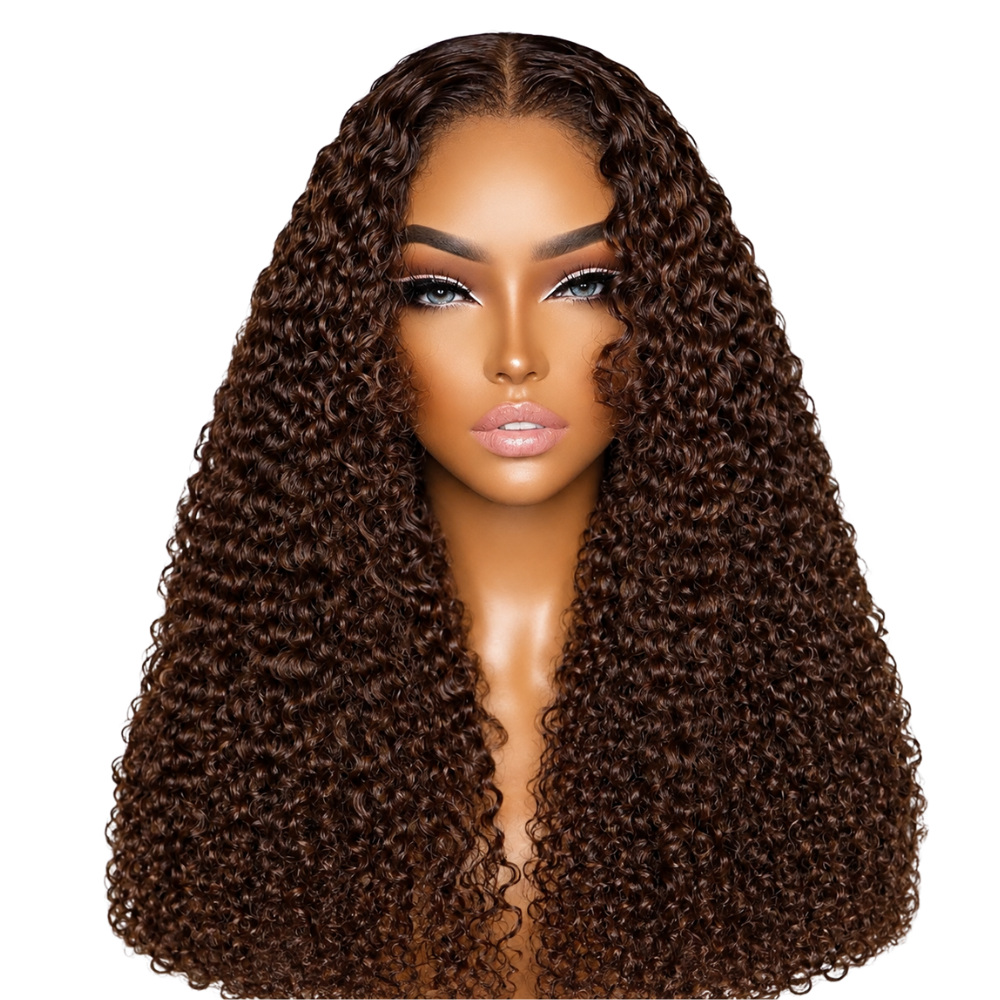 13x4 Chocolate Brown Jerry Curly Lace Frontal Wig - 22 Inches