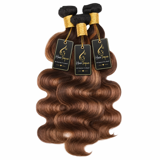 3-Piece Highlight Brown Ombre Body Wave Human Hair Bundles (10 - 30 Inches)
