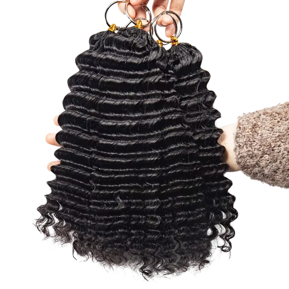 Black Deep Wave Human Hair Crochet Extensions - Miracle Knots(20-24 Inches)