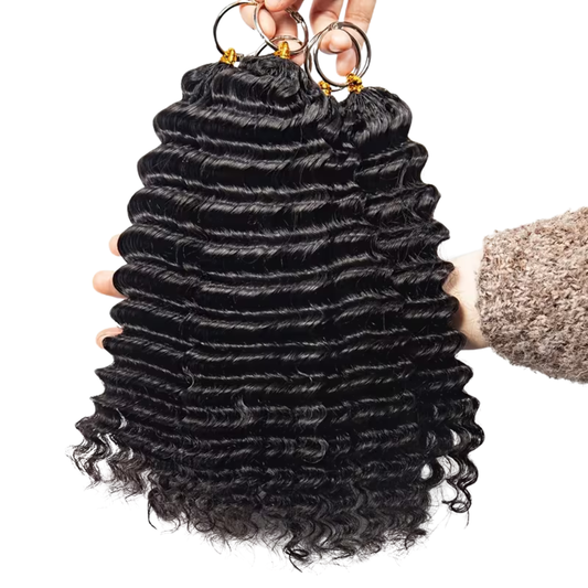 Black Deep Wave Human Hair Crochet Extensions - Miracle Knots(20-24 Inches)