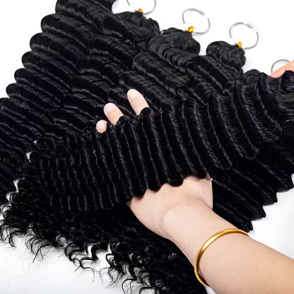 Black Deep Wave Human Hair Crochet Extensions - Miracle Knots(20-24 Inches)