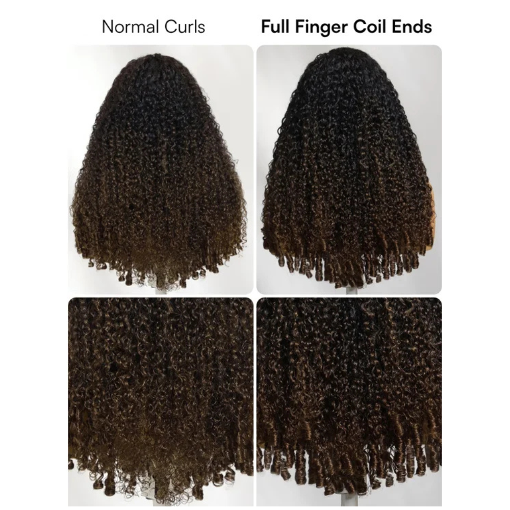 Ombre Chestnut Brown Burmese Curly 5x5 HD Lace Wig – Full Finger Coil Ends