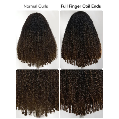 Ombre Chestnut Brown Burmese Curly 5x5 HD Lace Wig – Full Finger Coil Ends
