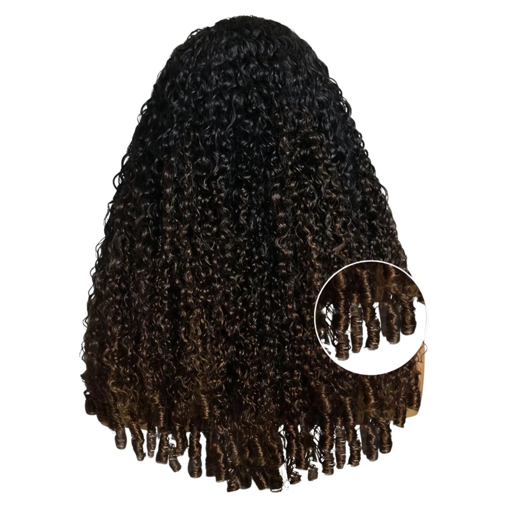 Ombre Chestnut Brown Burmese Curly 5x5 HD Lace Wig – Full Finger Coil Ends