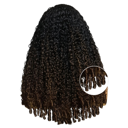 Ombre Chestnut Brown Burmese Curly 5x5 HD Lace Wig – Full Finger Coil Ends