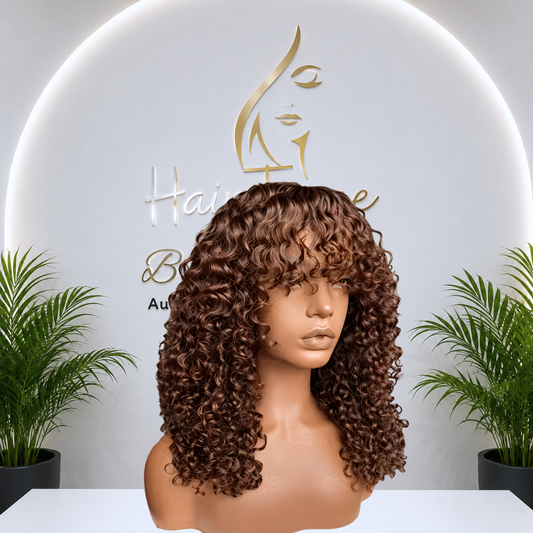 Chocolate Brown SSD Curly Fringe Human Hair Wig (10 -18 Inches)