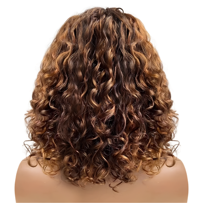 Chocolate Brown Curly Fringe Human Hair Wig (10 -12 Inches)