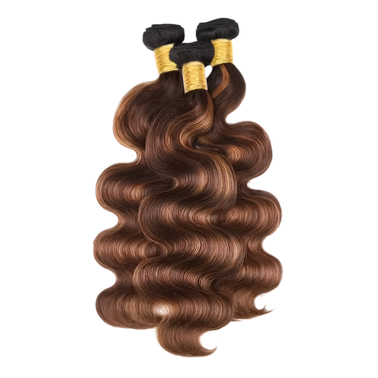 3-Piece Highlight Brown Ombre Body Wave Human Hair Bundles (10 - 30 Inches)