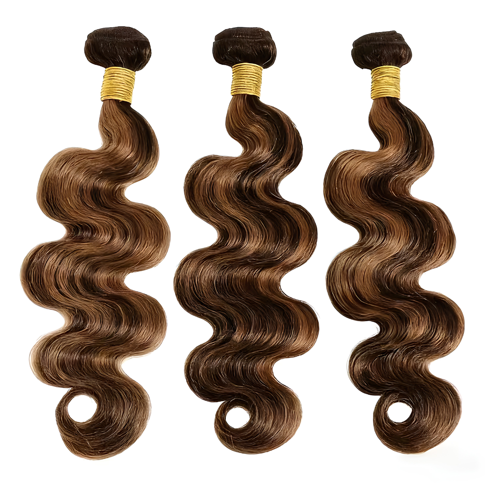 3-Piece Highlight Brown Ombre Body Wave Human Hair Bundles (10 - 30 Inches)