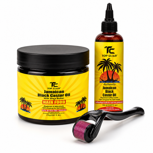Top Class Jamaican Black Castor Oil Hair Growth Kit – Hair Food, Castor Oil & Derma Roller Set
