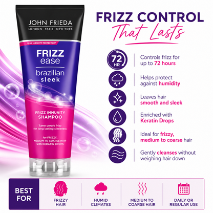 John Frieda Frizz Ease Brazilian Sleek Frizz Immunity Shampoo (250ml)