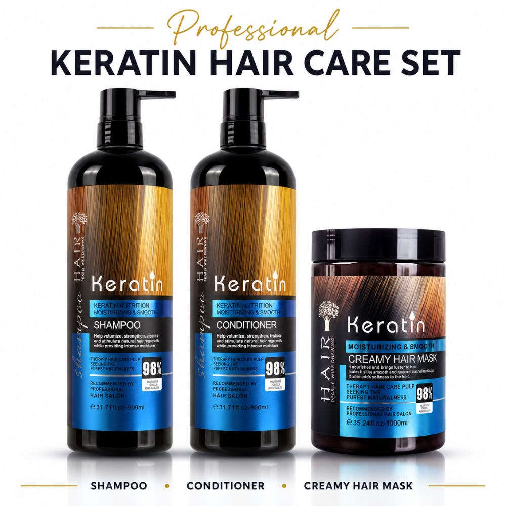 Keratin Hair Care Set – Shampoo, Conditioner & Creamy Hair Mask