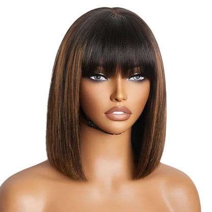 Natural Black & Brown Fringe Bob Wig (08 - 12 Inches)