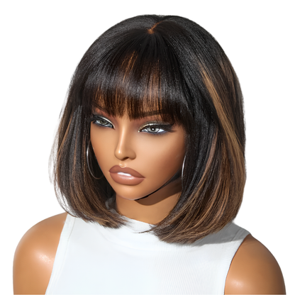 Natural Black & Brown Fringe Bob Wig (08 - 12 Inches)