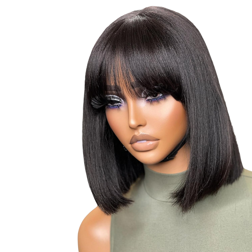 Natural Black Fringe Bob Wig (08 - 12 Inches)