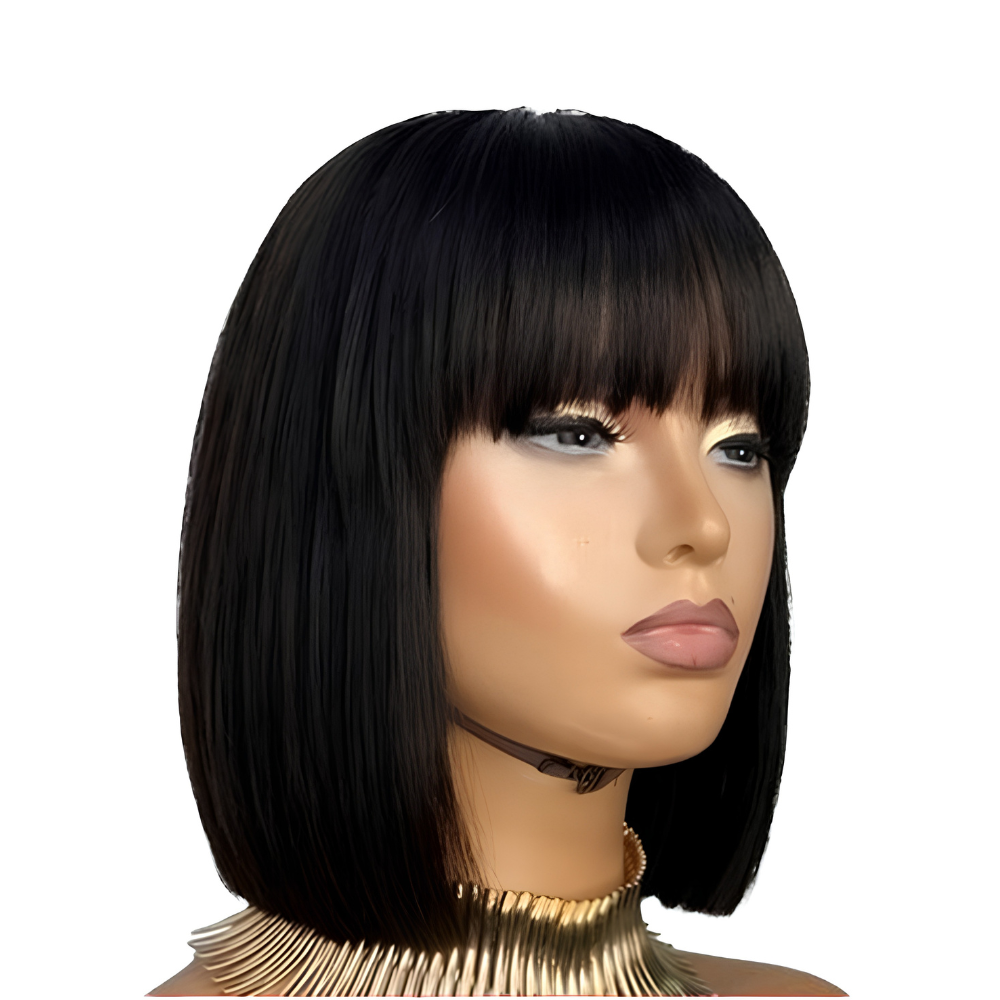 Natural Black Fringe Bob Wig (08 - 12 Inches)