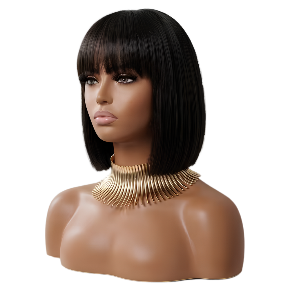 Natural Black Fringe Bob Wig (08 - 12 Inches)