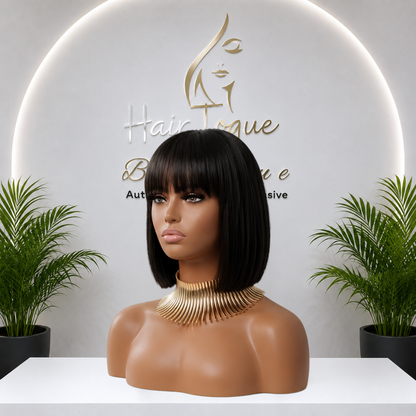 Natural Black Fringe Bob Wig (08 - 12 Inches)