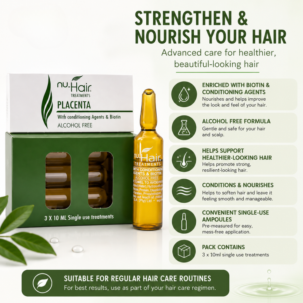 Nu-Hair Placenta Treatment Ampoules with Biotin (3 x 10ml)