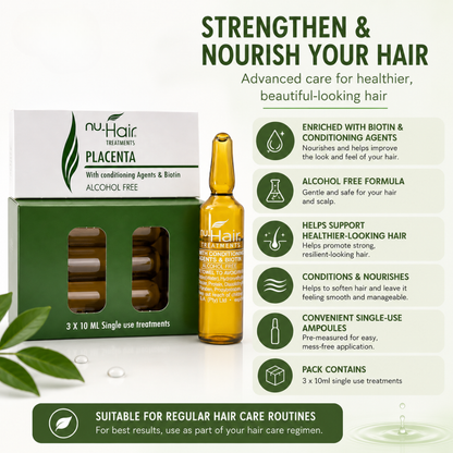 Nu-Hair Placenta Treatment Ampoules with Biotin (3 x 10ml)