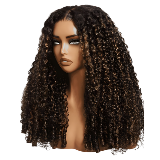 Ombre Chestnut Brown Burmese Curly 5x5 HD Lace Wig – Full Finger Coil Ends