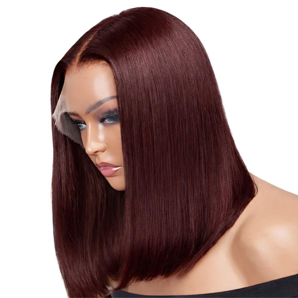 Platinum Burgundy Bob Wig – Straight Human Hair(08 - 14 Inches)