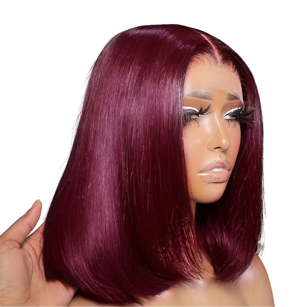 Platinum Burgundy Bob Wig – Straight Human Hair(08 - 14 Inches)