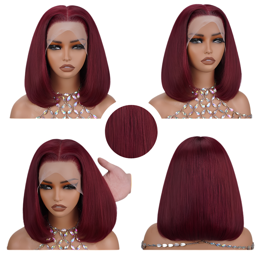 Platinum Burgundy Bob Wig – Straight Human Hair(08 - 14 Inches)