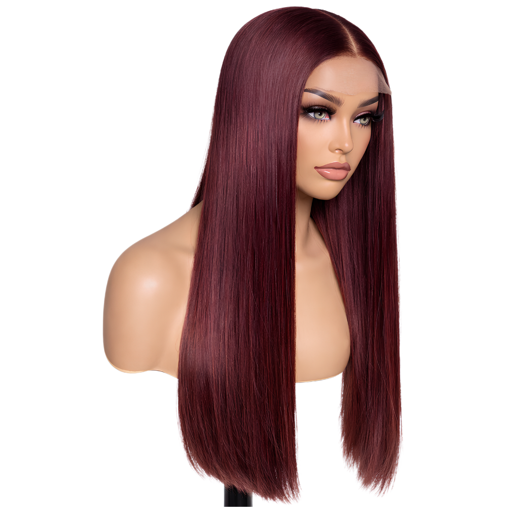Platinum Burgundy Lob Wig – Straight Human Hair(16 - 22 Inches)