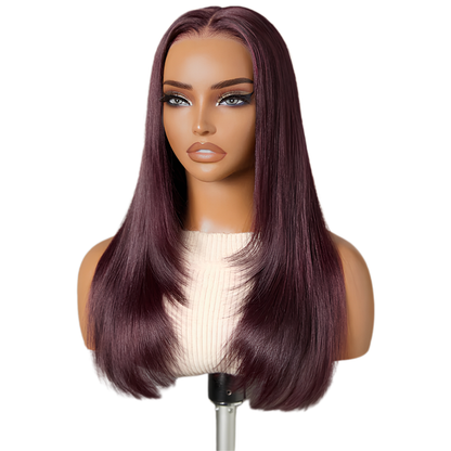 Platinum Burgundy Lob Wig – Straight Human Hair(16 - 22 Inches)