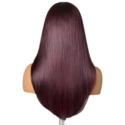 Platinum Burgundy Lob Wig – Straight Human Hair(16 - 22 Inches)