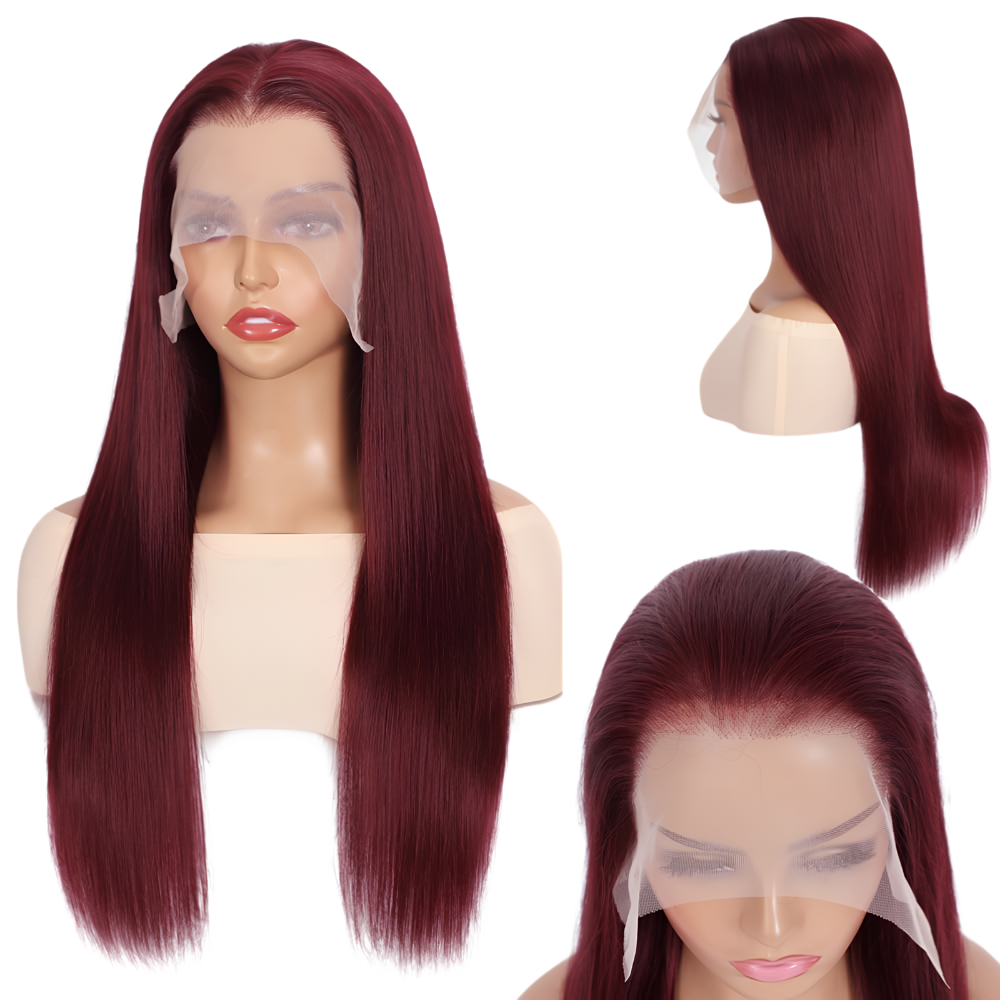 Platinum Burgundy Lob Wig – Straight Human Hair(16 - 22 Inches)