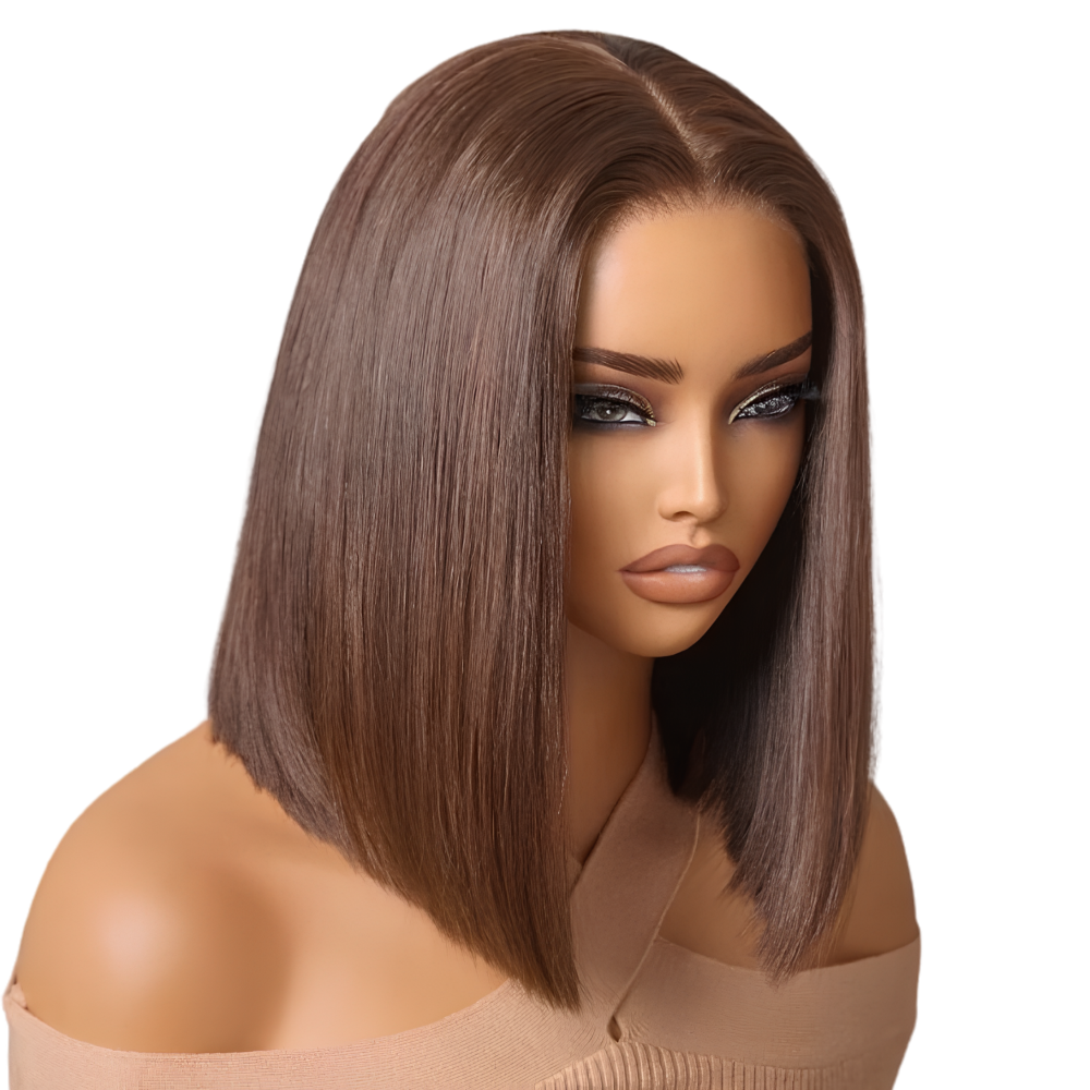 Platinum Chocolate Brown Bob Wig – Straight Human Hair(08 - 14 Inches)