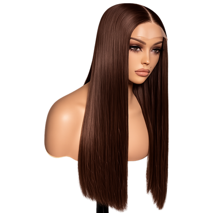 Platinum Chocolate Brown Lob Wig – Straight Human Hair(16 - 22 Inches)