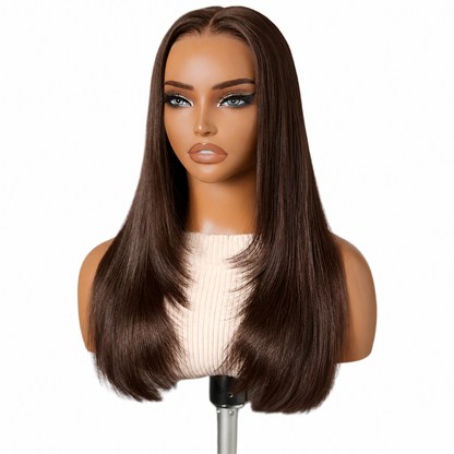 Platinum Chocolate Brown Lob Wig – Straight Human Hair(16 - 22 Inches)