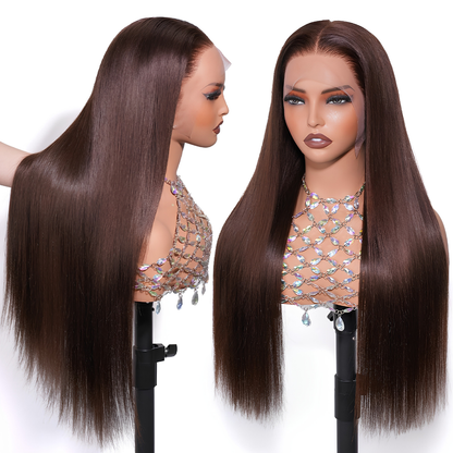 Platinum Chocolate Brown Lob Wig – Straight Human Hair(16 - 22 Inches)