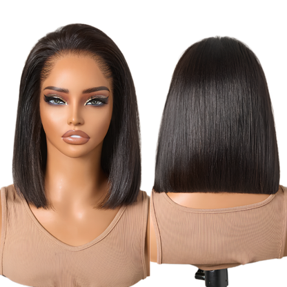 Platinum Natural Black Bob Wig – Straight Human Hair(08 - 14 Inches)