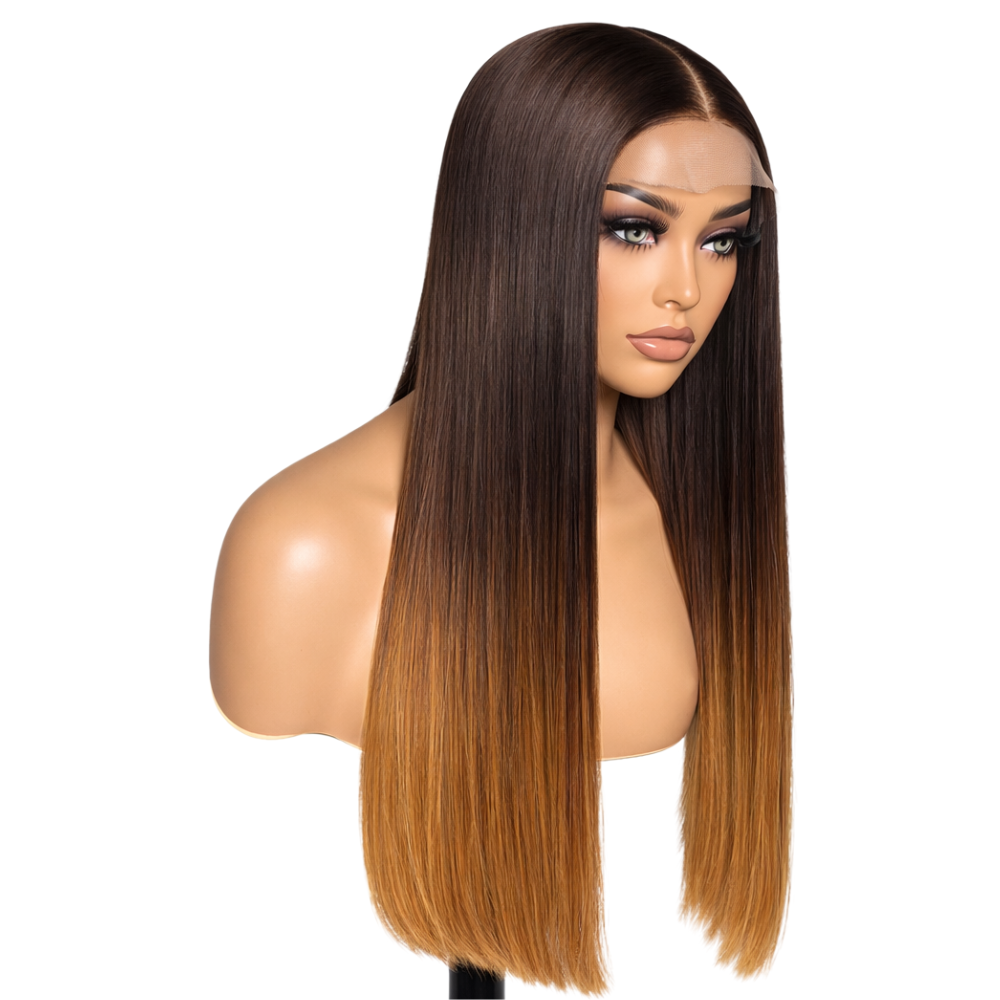 Premium Ombre Brown Lob Wig – Straight Human Hair(16 - 22 Inches)