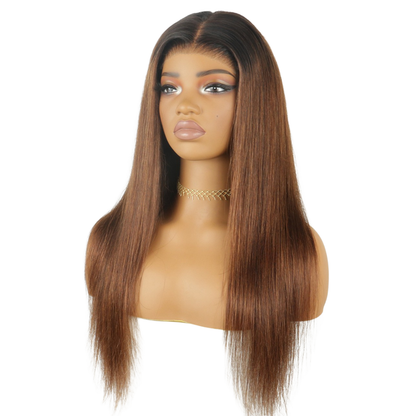 Premium Ombre Brown Lob Wig – Straight Human Hair(16 - 22 Inches)