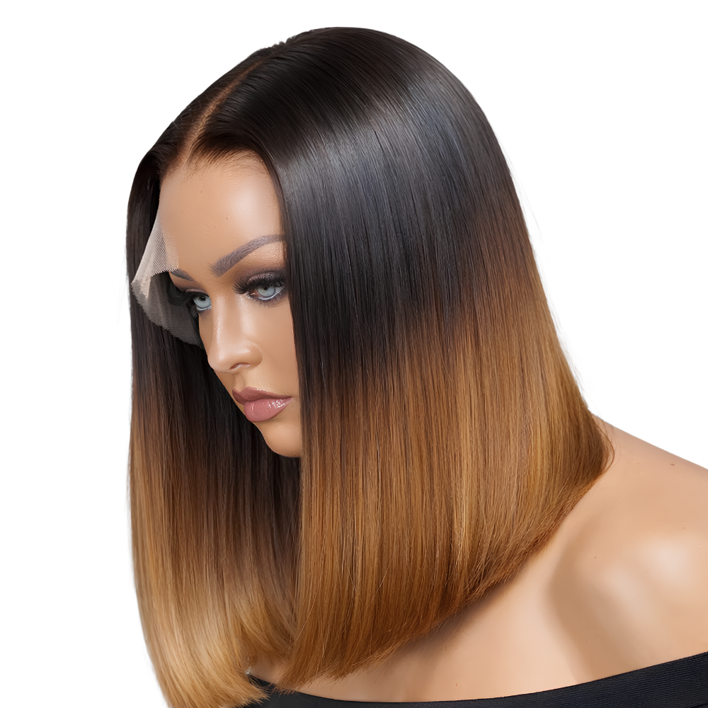 Platinum Ombre Brown Bob Wig – Straight Human Hair(08 - 14 Inches)