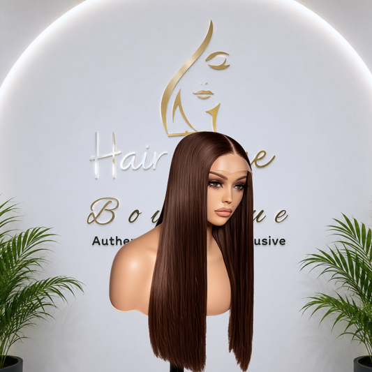 Platinum Chocolate Brown Lob Wig – Straight Human Hair(16 - 22 Inches)