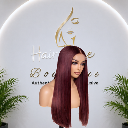 Platinum Burgundy Lob Wig – Straight Human Hair(16 - 22 Inches)