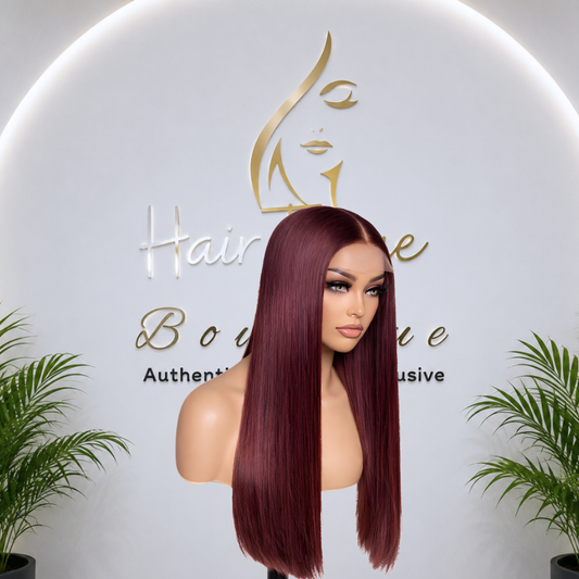 Platinum Burgundy Lob Wig – Straight Human Hair(16 - 22 Inches)