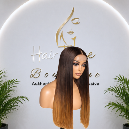Premium Ombre Brown Lob Wig – Straight Human Hair(16 - 22 Inches)