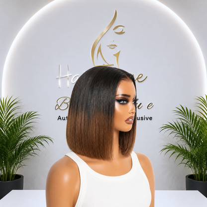 Platinum Ombre Brown Bob Wig – Straight Human Hair(08 - 14 Inches)