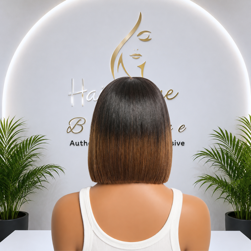 Platinum Ombre Brown Bob Wig – Straight Human Hair(08 - 14 Inches)