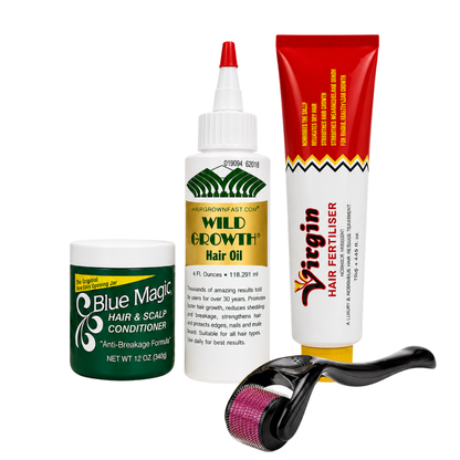Ultimate Hair Growth Combo - Blue Magic Hair & Scalp Conditioner, Wild Growth Hair Oil, Virgin Hair Fertiliser